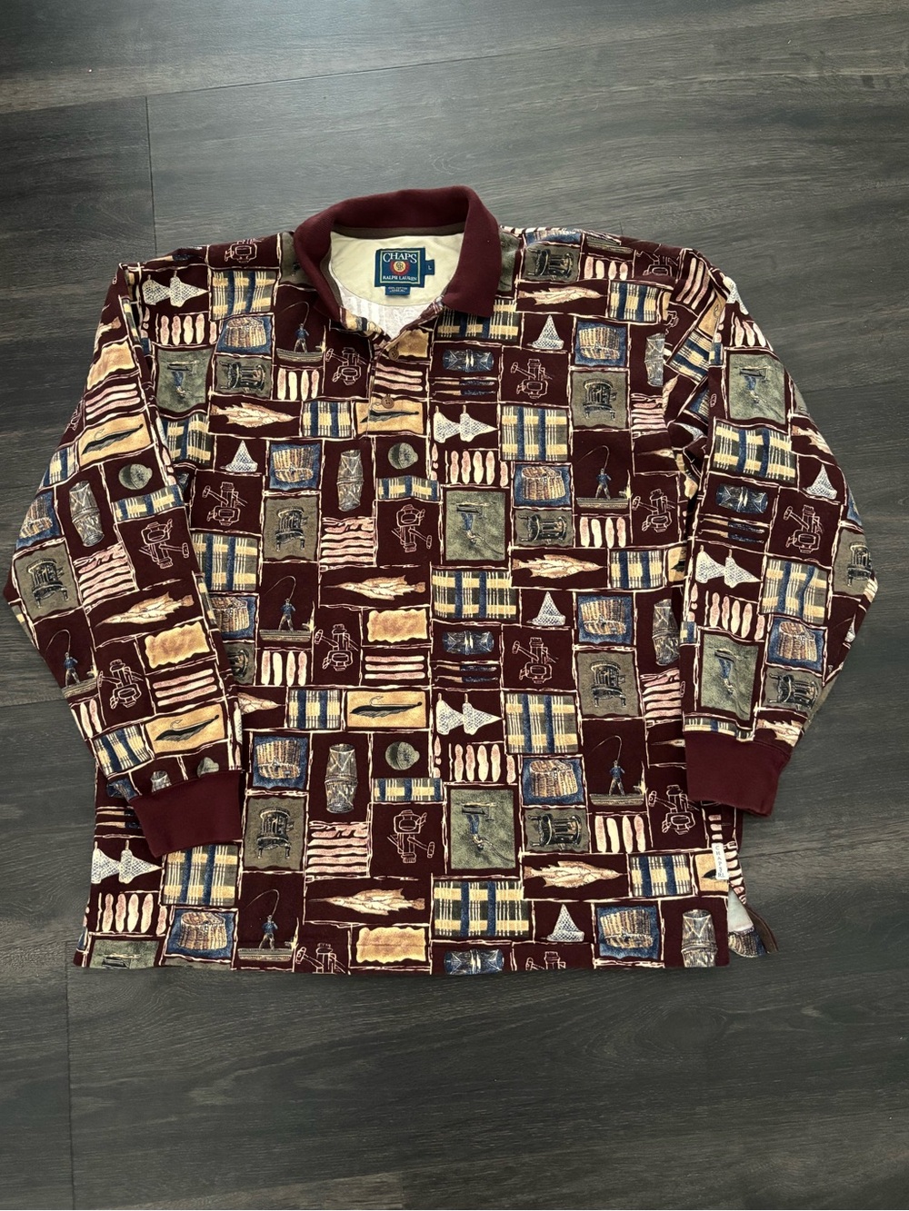 Vintage Y2K Chaps Ralph Lauren Fishing Polo Long Sleeve Shirt Size L